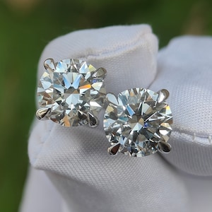 18k Gold Round Lab Grown Diamond Stud Earrings: Hidden Halo Solitaire