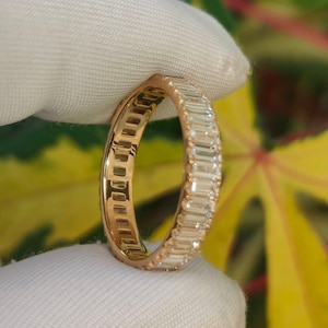 Stackable Ring/ 18k Solid Gold Baguette Diamond Wedding Band/ Baguette Cut Lab Grown Diamond Half or Full Eternity Ring/ Minimalist eternity