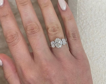 1.20Ct Lab Grown Oval Diamond Ring: 14K White Gold Three Stone
