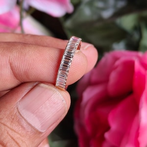 18K Gold Vertical Baguette Wedding Ring/ Vertical Baguette Cut Wedding Band/ Half-Eternity Diamond Ring for Women/ Channel Set Baguette