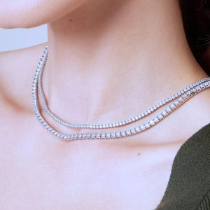 Ready To ship Round Brilliant Lab Grown Diamond Tennis Necklace studded in 14kt white gold/ Round Diamond Necklace/ women&#39;s diamond necklace