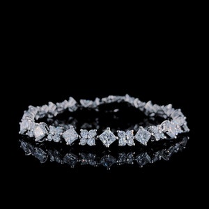 Floral Princess Lab Grown Diamond Bracelet: 14k White Gold Tennis Bracelet