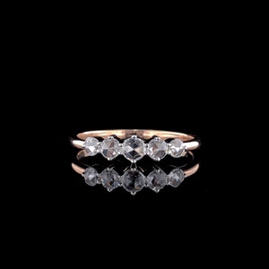 Round Rose Cut Prong Setting Simple and Elegant Five Stone Colorless Diamond Ring / Rose Cut Round Lab-Grown Diamond Unique Band / Antique