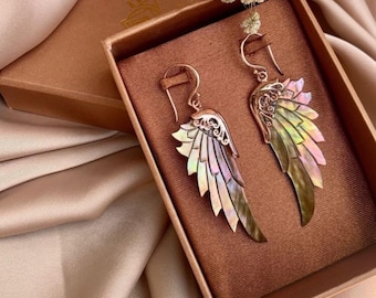Rainbow Love Abalone Shell Angel Wing Earring