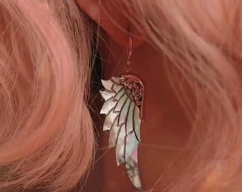 Rainbow Rose Gold Abalone Shell Angel Wing Earrings