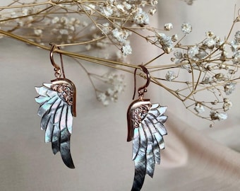 Midnight Angel Abalone Angel Wing Earrings