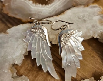 Snow White Abalone Angel Wing Earrings