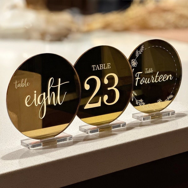 Acrylic Table Numbers Gold Mirror, Wedding Reception Decor, Event Signs, Custom Engravings