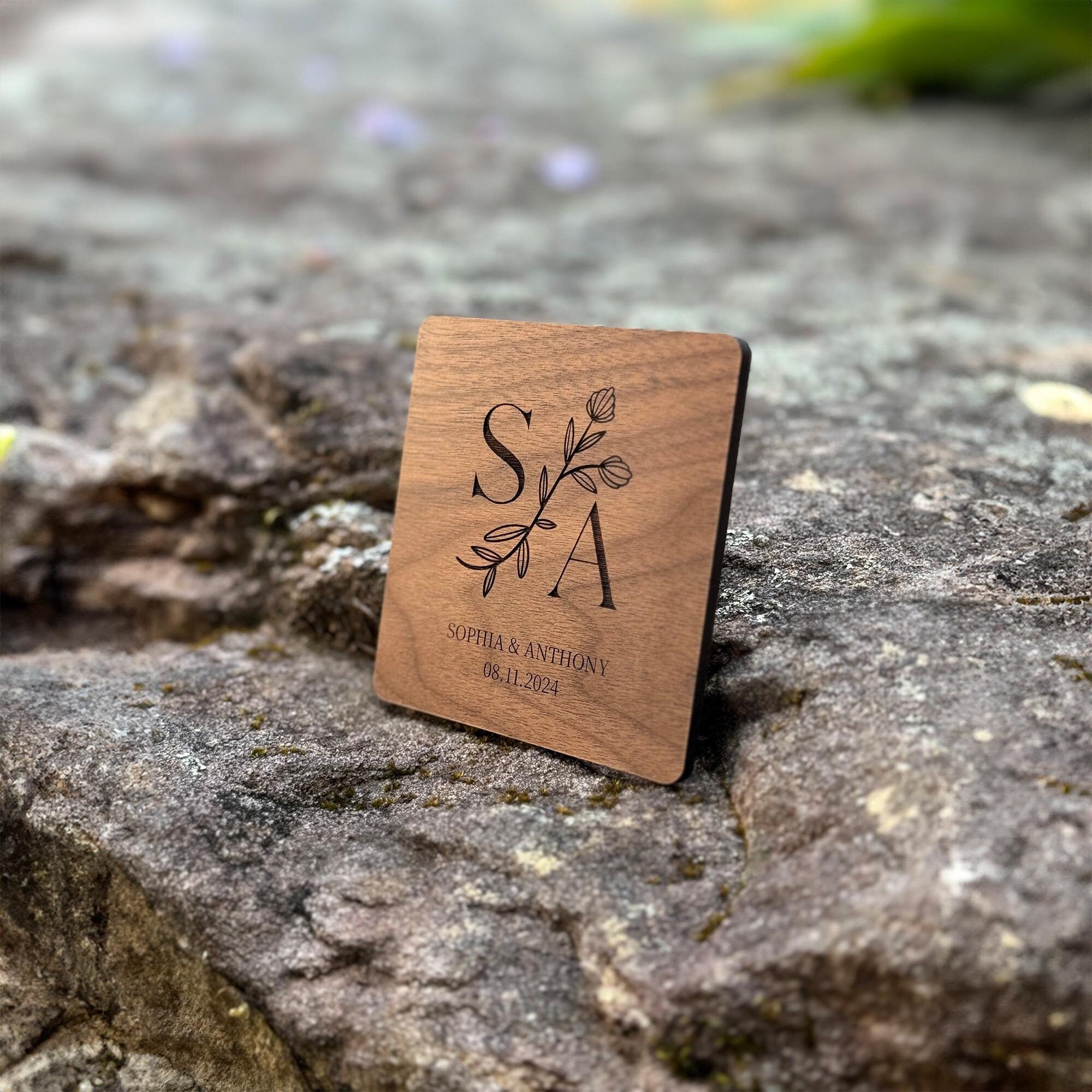 Personalized Wedding Favors & Place Cards, Wooden Coasters, Custom Engraved Gifts, Rustic Wood