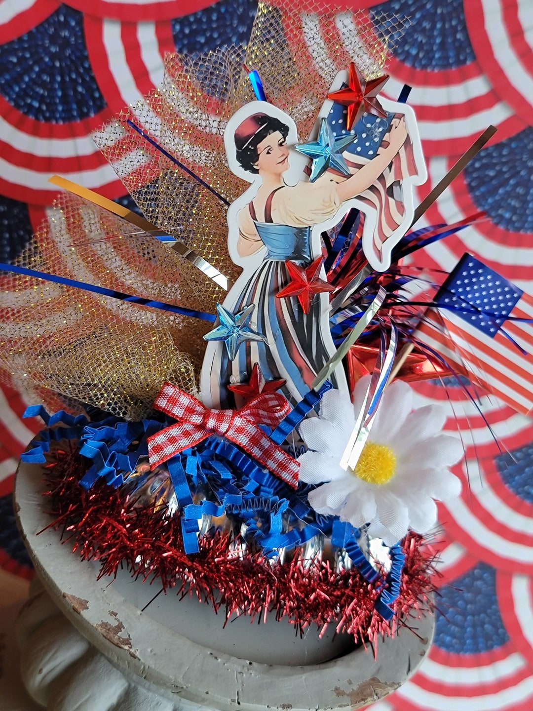 Vintage Inspired 4th of July Lady and Flag Assemblage - Etsy