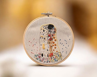 Il bacio di Klimt - Ricamo artistico - Decorazione da parete con telaio fatto a mano