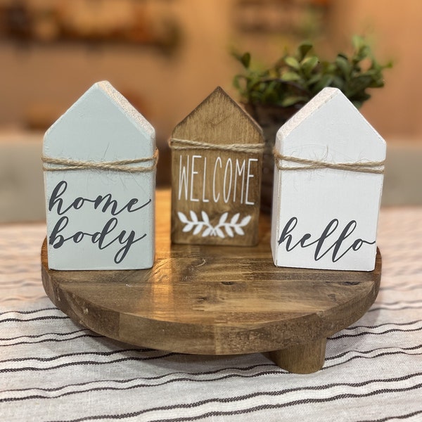 Mini Wood House, Wood Houses, Wood House signs, Farmhouse Decor, Tiered Tray Decor, Welcome Decor, Home Body Decor