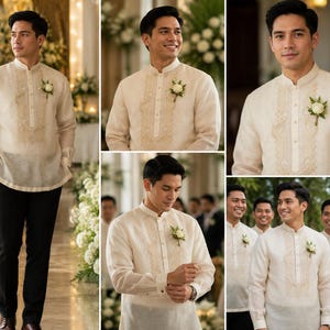 Barong Tagalog (Bienvenido) (SA-BT-010) Beige. Pina Cocoon. image 11