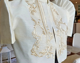 Filipiniana Beige Embroidered Bolero Jacket | Leonie BoleroTop | Modern Bolero Formal Wear