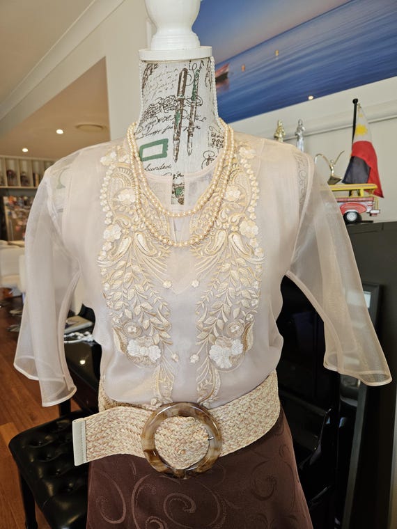Embroidered Kimona Elvira Top , cultural fashion, Filipiniana Kimona (SA-KE-004)