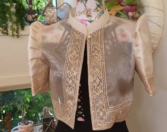 Filipiniana Pina Organza Bolero | Beige Embroidered Maria Clara Jacket | Elegant Filipino Formal Wear