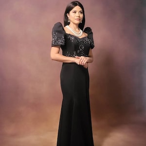 RAINA BLACK SERPENTINA FILIPINIANA DRESS - MR8