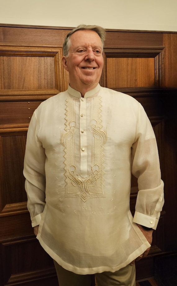 Barong Tagalog (Bienvenido) (SA-BT-010) Beige.  Pina Cocoon.