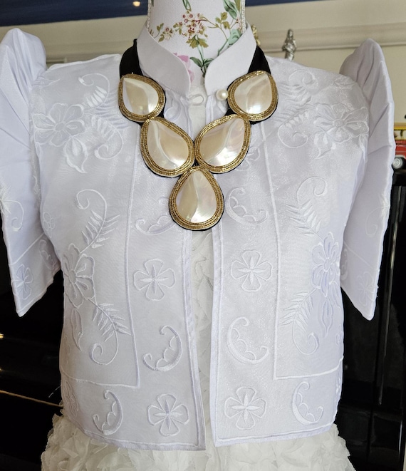 Filipiniana Embroidered Leonie Bolero White  | Organza Bolero Made in the Philippines | Cultural Event Wear