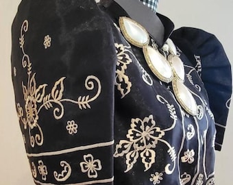 Embroidered Leonie Bolero, Black Filipiniana Top, Chinese Collar, Made Philippines