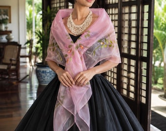 Handpainted Filipiniana Panuelo | Amparo Maria Clara Shawl | Traditional Filipino Formal Accessories SA-PA-003