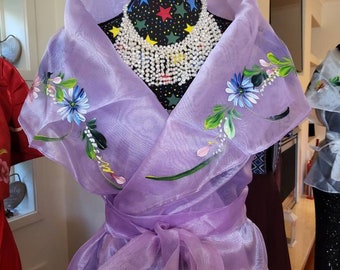 Hand Painted Filipiniana Alampay Scarf, Traditional Filipino Wrap, Elegant Formal Wear