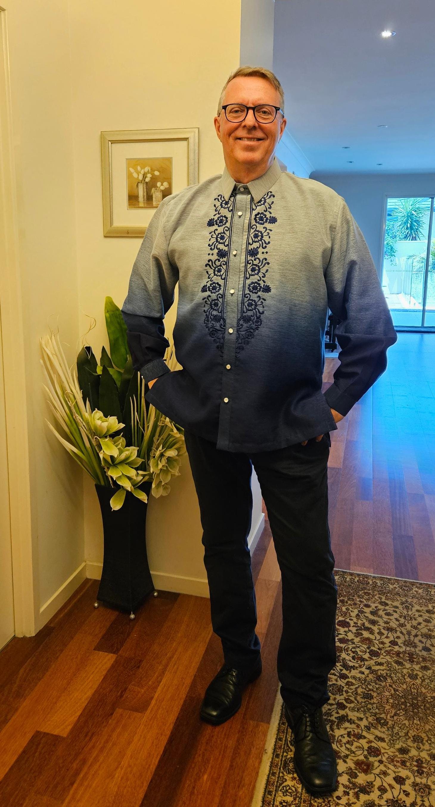 Blue 2-tone Barong Tagalog (Bienvenido) (SA-BT-007)