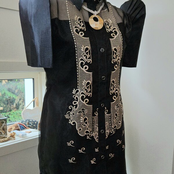 Filipiniana Rita  Ladies Barong Tagalog Dress (Embroidered) (SA-LBD-001), premium quality.