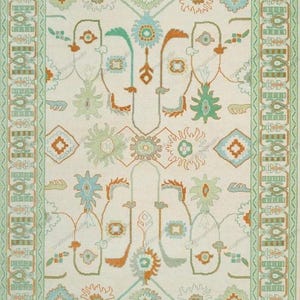 White Green Oushak Rug 9x12, Blue Orange Rug 8x10, Handmade Modern Indoor Rug, Contemporary Rug, Wool Rug for Bedroom,Sage & Rust home decor