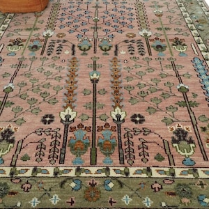 9x12 Muted Pink, Olive and Beige Traditional Vintage Heriz Serapi Wool  Area Rug 10X14  living room bed room kids room