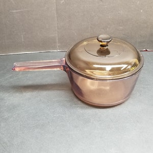 Vintage Corning Pyrex Vision Ware Cookware 1.5L Sauce Pan With Lid Amber Glass Made In France