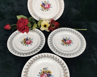 Platos llanos de porcelana estilo imperio vintage: Ramo dorado, oro de 22 kt, juego de 4