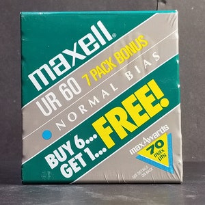 Vintage Pack Of 7 Maxell Audio Cassette UR 60 Normal Bias Green Label New Sealed