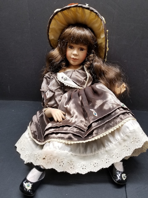 Vintage Porcelain Doll Brown Hair Etsy