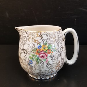 Vintage Lord Nelson Ware England Gold & Flowers Creamer 2528