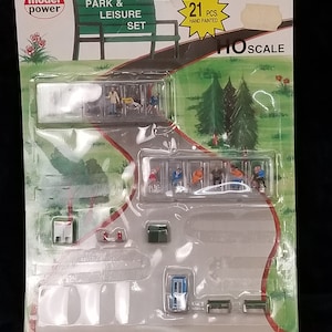 Vintage Model Power HO Scale Park & Leisure Set 21 Pieces Hand Painted Figures for Trains Layout 1441 New Old Stock