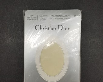 1 Pair Of New Christian Dior Vintage Sheer Stockings Colour Natural Spot Design 