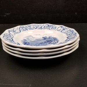 Vintage Lazy River by Empire Porcelain Company Saucers Hand Engraved Set of 4 Staffordshire England