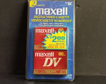 Pack de 2 casetes de vídeo digitales Maxell Mini DVM-60SE vintage, nuevos y sellados