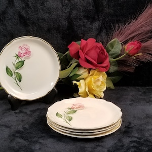 Vintage Georgian China Reine des Roses Queen of Roses 22kt Gold Collector Plates 6&quot; Made in Canada Set of 5