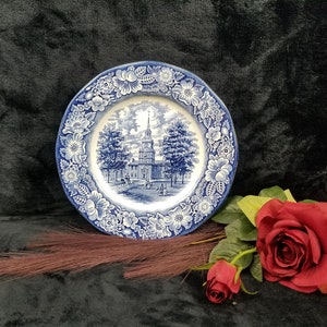 Vintage Liberty Blue Historic Colonial Scenes Staffordshire Ironstone Independance Hall Dinner Plate 10&quot;