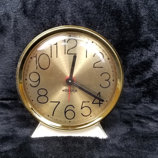 Vintage Westclox Wind Up Alarm Clock Painted Metal Brass Face Mid Century Modern Decor Bedside Classic Retro Home Tested Working