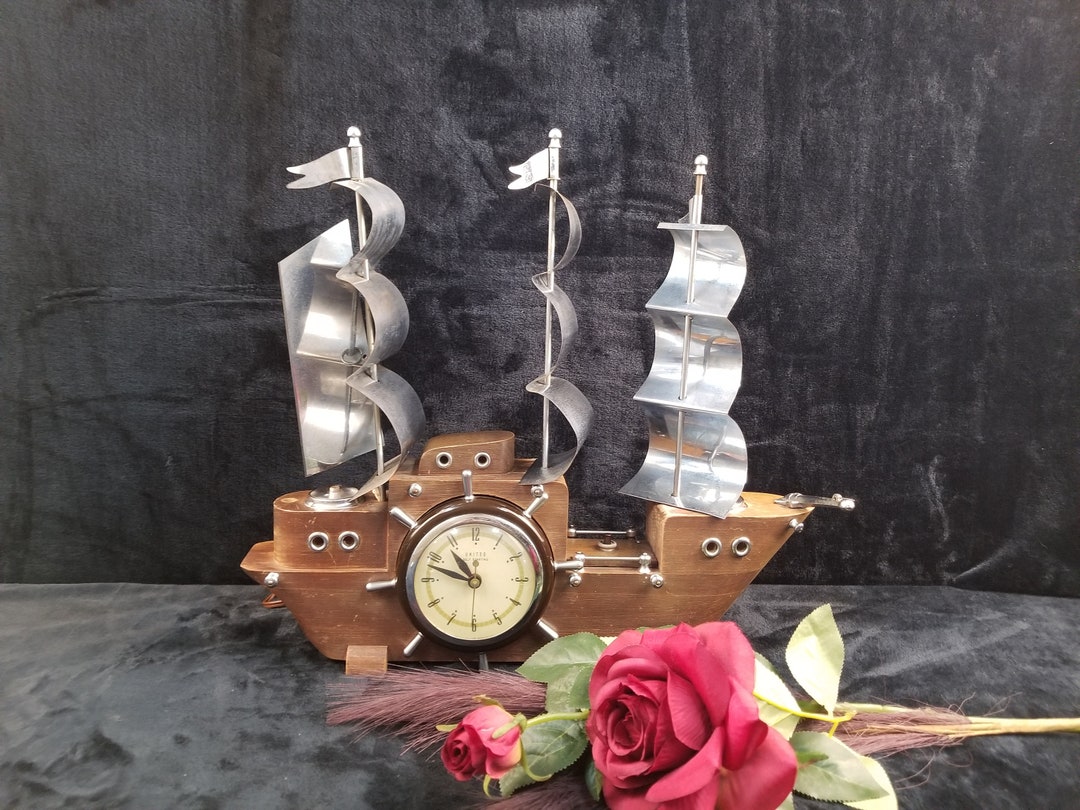 Vintage United Wooden Ship Clock 20 X 17 Tested Etsy