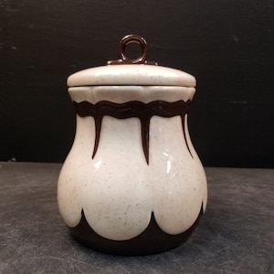 Vintage Beige Und Braun Keramik kleine Deckeldose Made in Canada