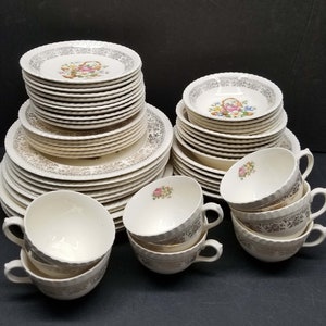 Vintage 6 Places Dinner Set of Petit Point by British Empire Ware 1048-50 22k Gold
