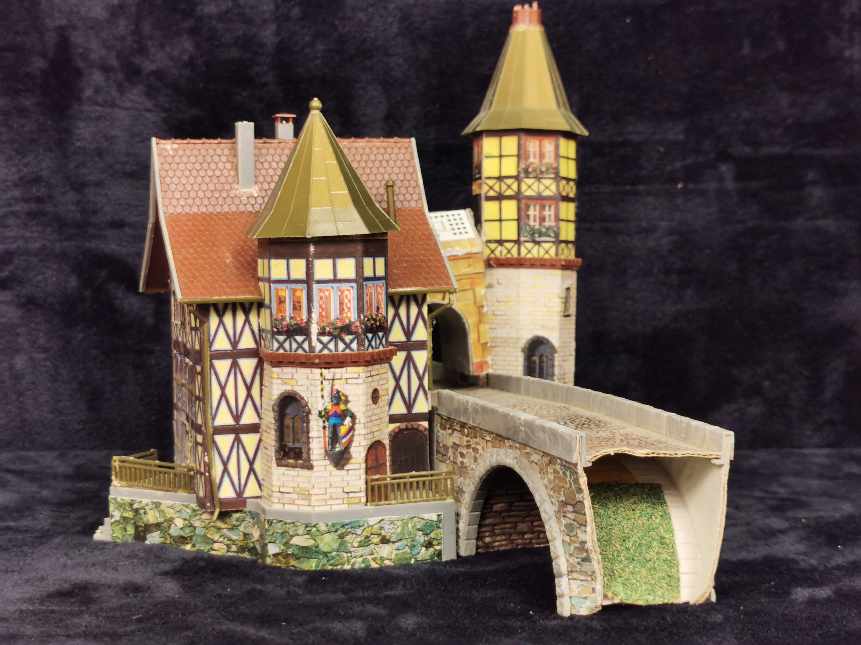 Vintage Faller HO Scale Built Timbered House With Tower and Stone