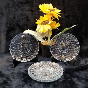 Vintage Anchor Hocking Blue Bubble Depression Glass Saucers Set of 4