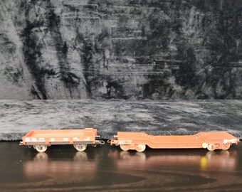 Vintage HO Scale Lot of 2 Flat Cars Jouef Brown 162503 And 420212