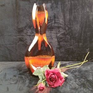Vintage Drip Glaze Ceramic Vase Retro Lava Style Brown and Orange 19&quot; Tall