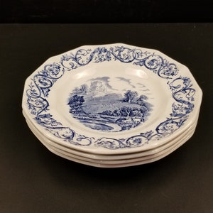 Vintage Lazy River by Empire Porcelain Company Saucers Hand Engraved Set of 4 Staffordshire England